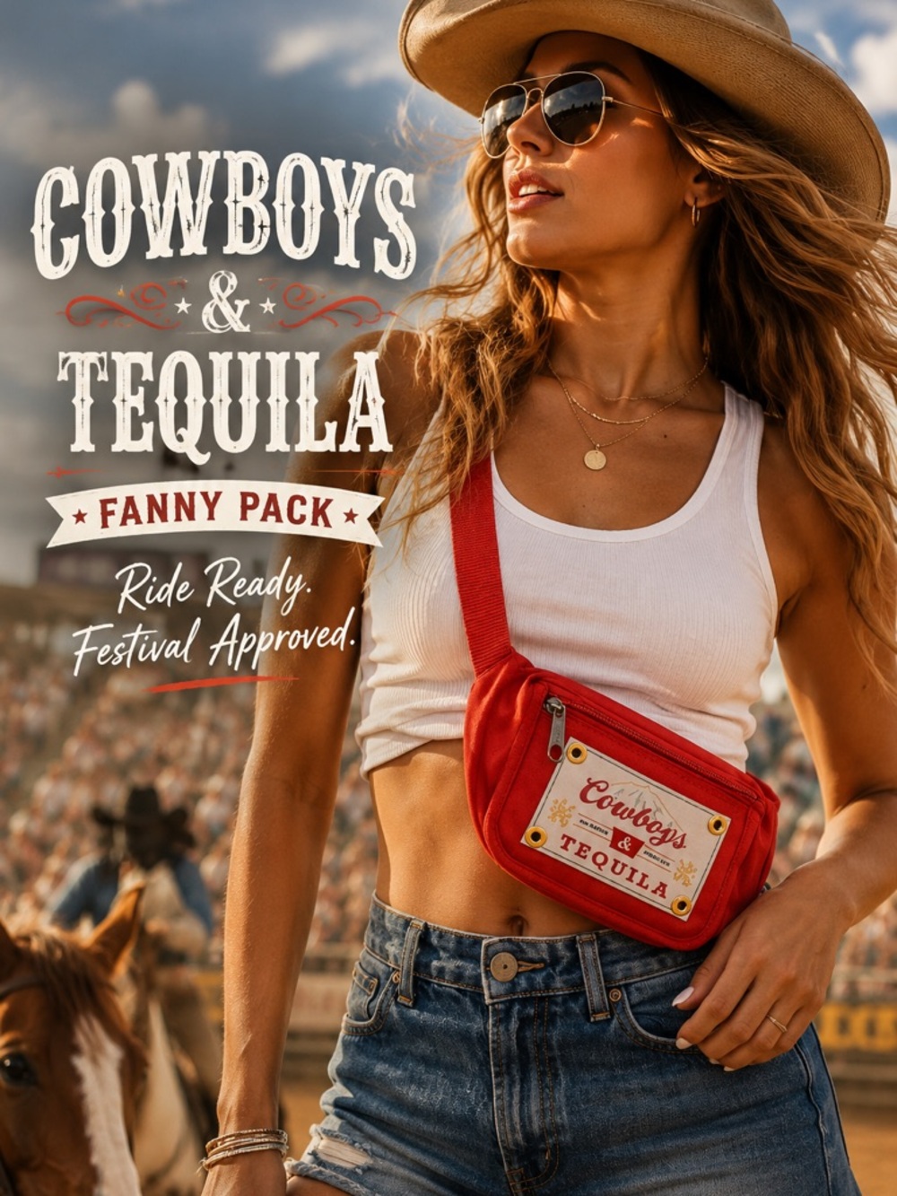Cowboys & Tequila Red Fanny Pack Belt Bag Western Festival Crossbody |Statement
